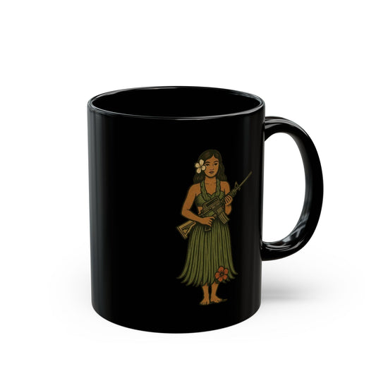 Hula Girl Packin' Heat Black Mug by theGreenDragonTavern.shop