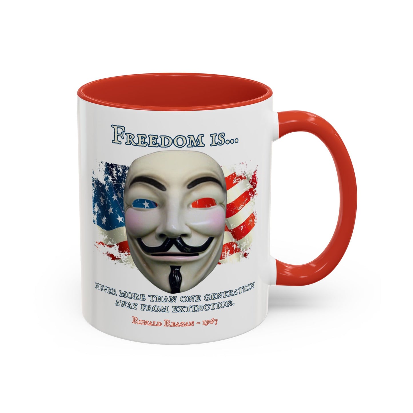 Ronald Reagan Freedom Vendetta White Accent Mug by theGreenDragonTavern.shop