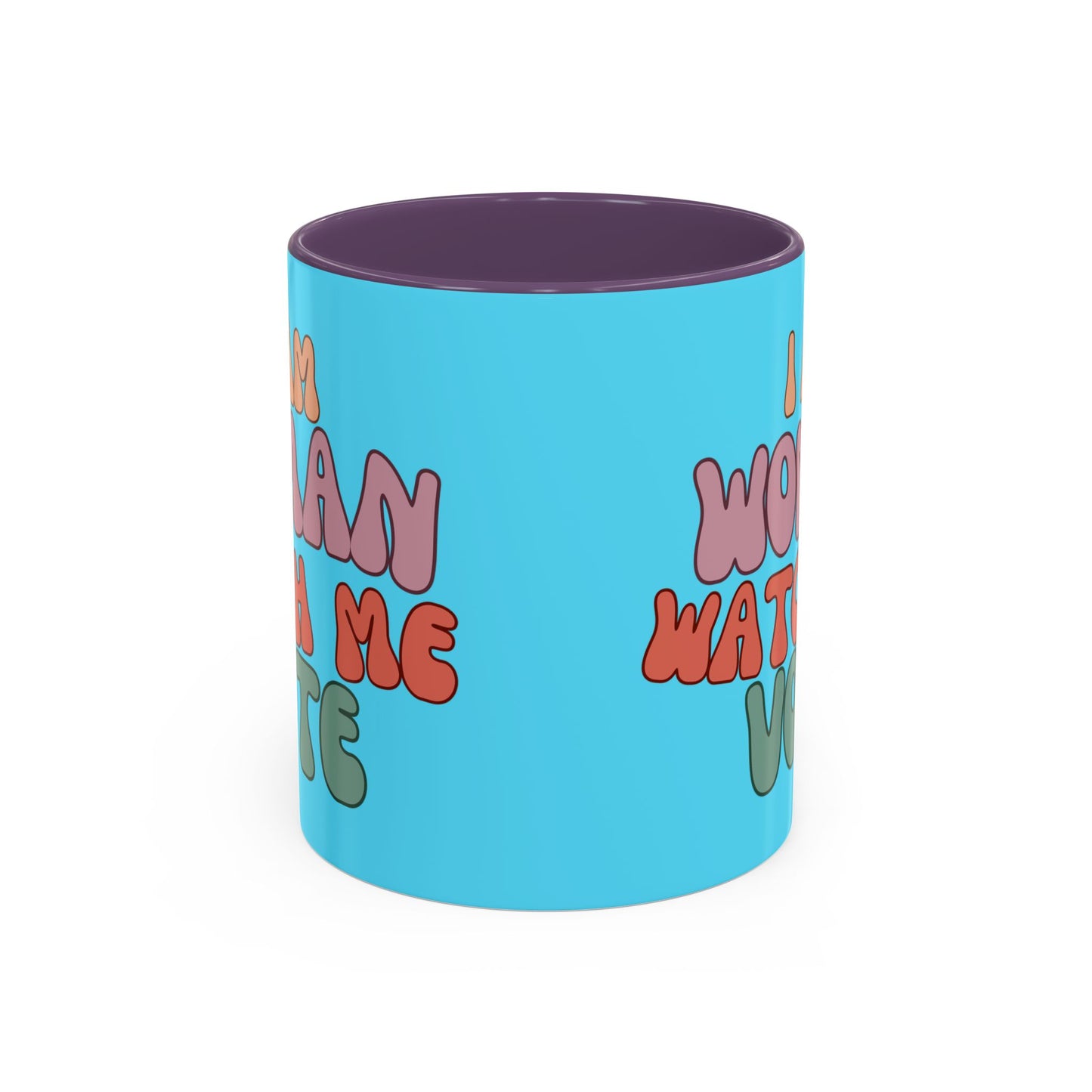 I Am Woman Watch Me Vote Light Blue Accent Mug by theGreenDragonTavern.shop