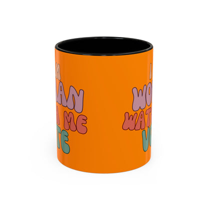 I Am Woman Watch Me Vote Orange Accent Mug by theGreenDragonTavern.shop