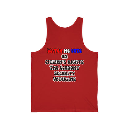 2-sided, I Am Woman Watch Me Vote Unisex Jersey Tank Top by theGreenDragonTavern.shop