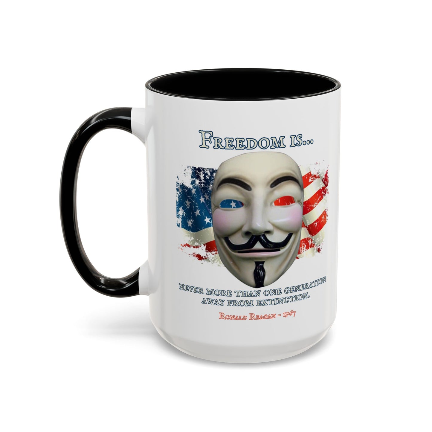 Ronald Reagan Freedom Vendetta White Accent Mug by theGreenDragonTavern.shop