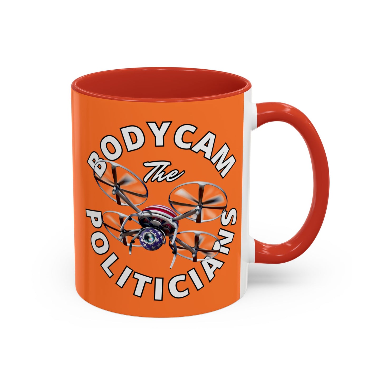 Bodycam the Politicians Drone Orange Accent Mug by theGreenDragonTavern.shop