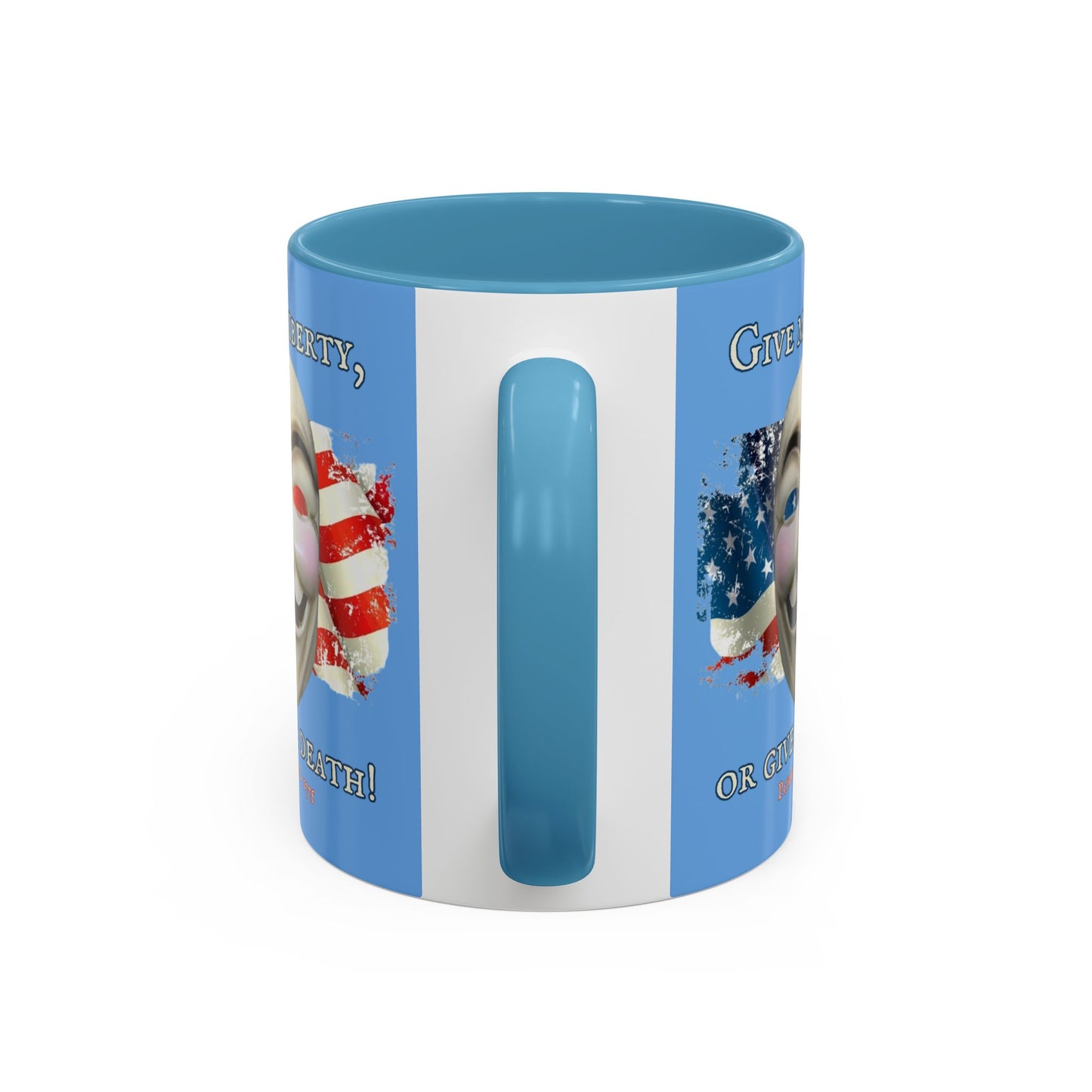 Vendetta, "Give me liberty, or give me death!" Blue Accent Mug by theGreenDragonTavern.shop