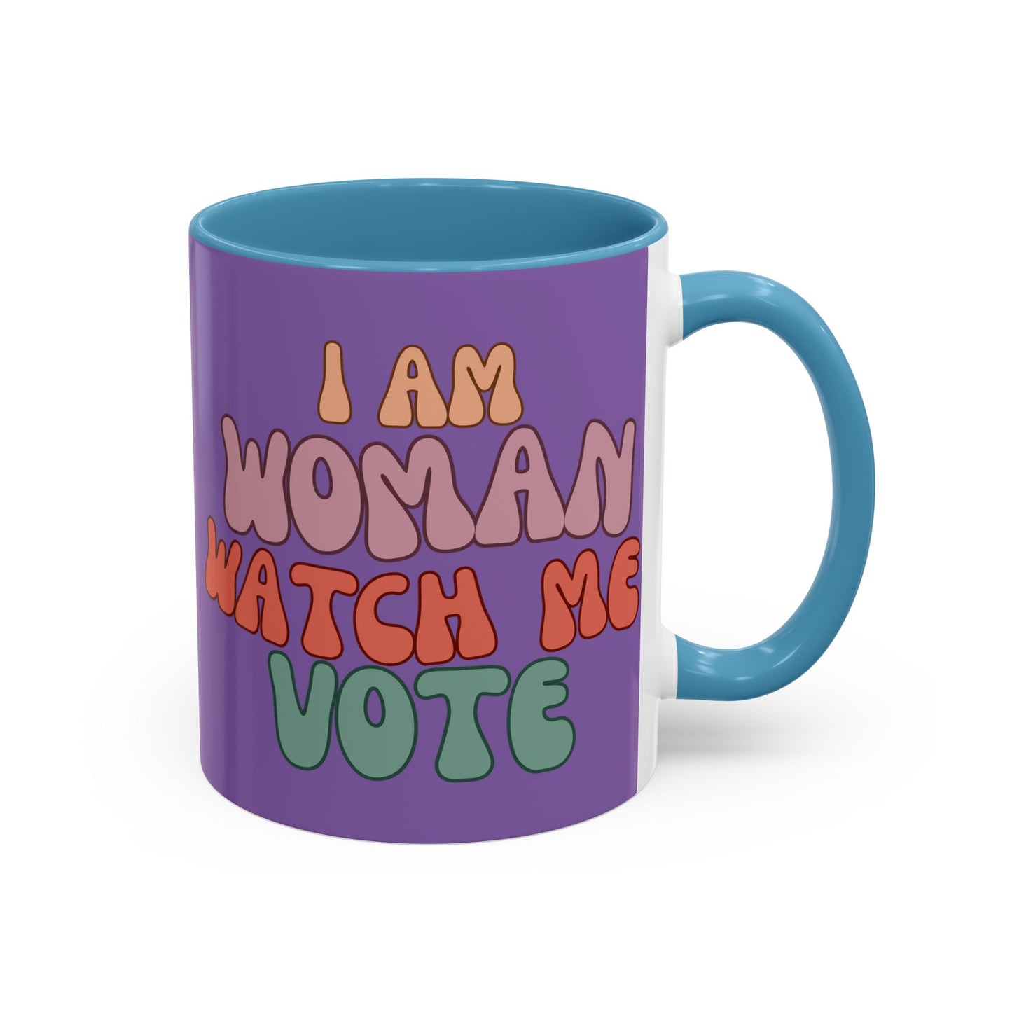 I Am Woman Watch Me Vote Purple Accent Mug by theGreenDragonTavern.shop