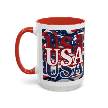 USA White font Center Patriot White Accent Mug by theGreenDragonTavern.shop