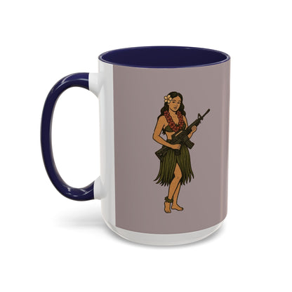Hula Girl Packin' Heat Grey Accent Mug by theGreenDragonTavern.shop