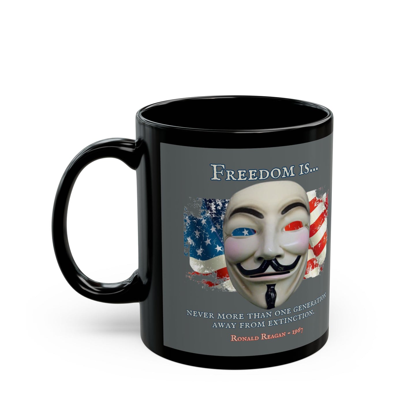 Ronald Reagan Freedom Vendetta Grey Mug by theGreenDragonTavern.shop