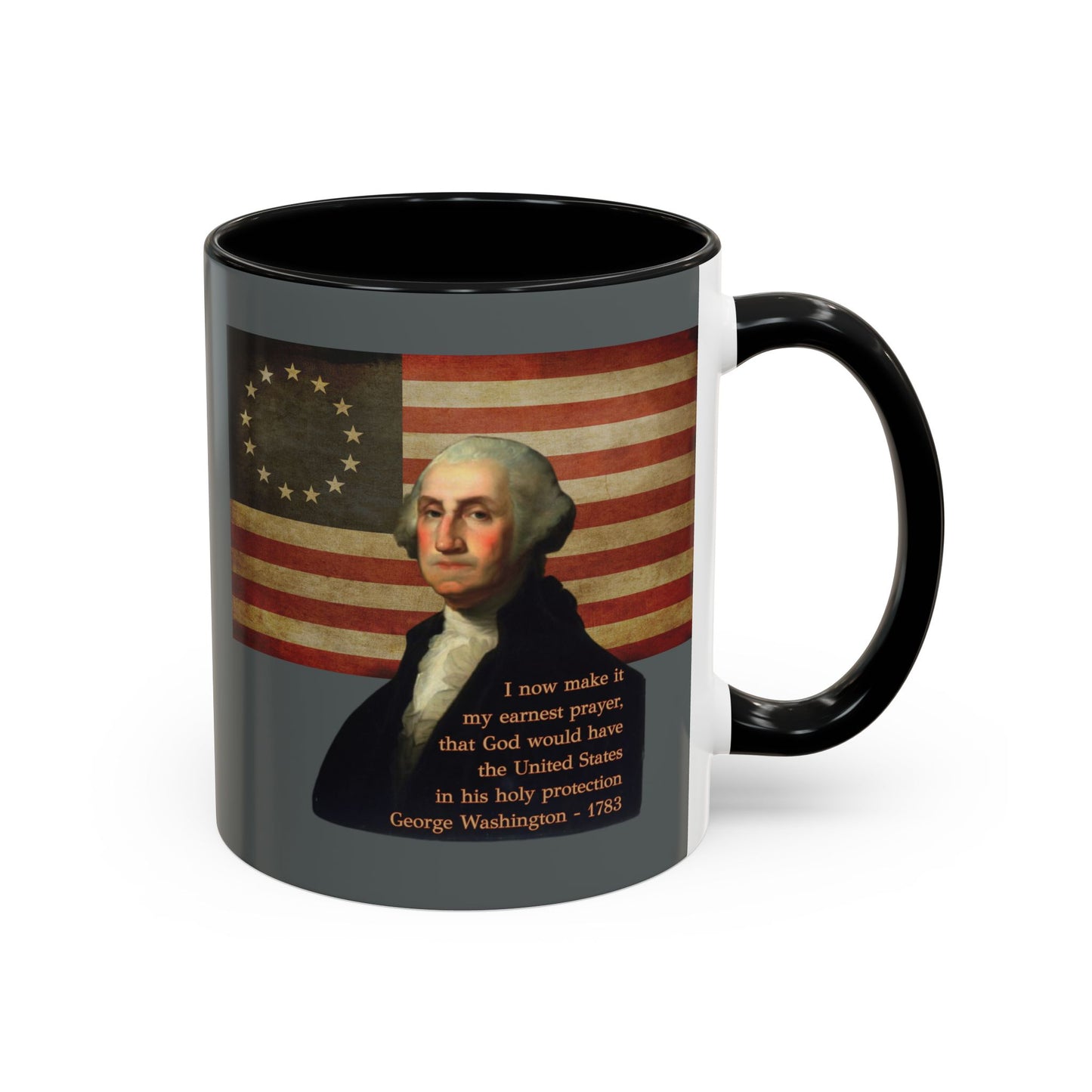 Washington's Earnest Prayer Grey Accent Mug by theGreenDragonTavern.shop