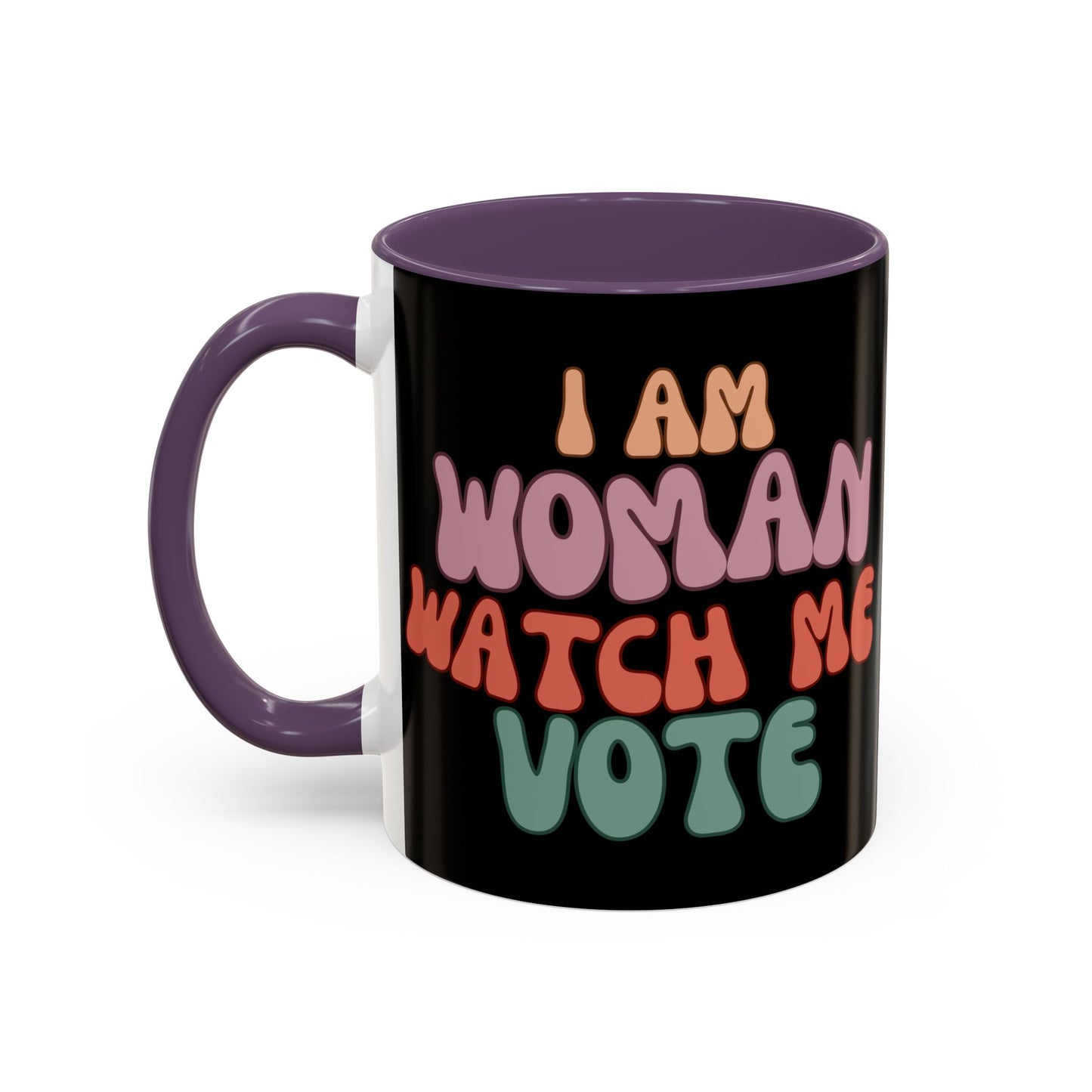 I Am Woman Watch Me Vote Black Accent Mug by theGreenDragonTavern.shop