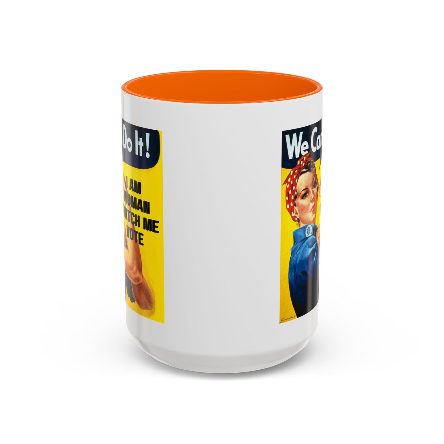 I Am Woman Watch Me Vote Rosie White Accent Mug by theGreenDragonTavern.shop