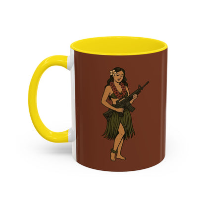 Hula Girl Packin' Heat Brown Accent Mug by theGreenDragonTavern.shop