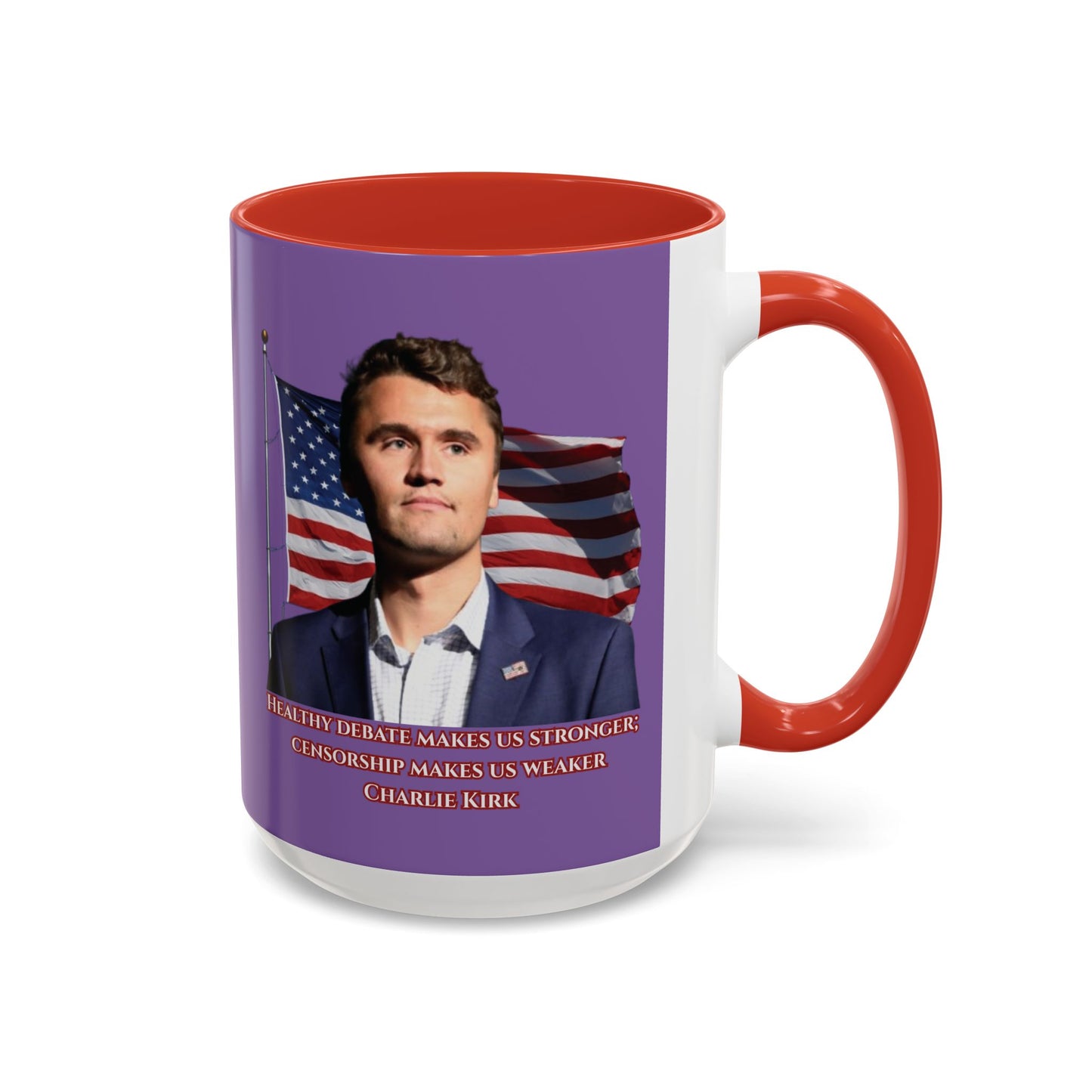 Charlie Kirk, Healthy Debate Light Purple Accent Mug by theGreenDragonTavern.shop