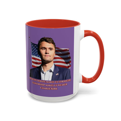 Charlie Kirk, Healthy Debate Light Purple Accent Mug by theGreenDragonTavern.shop