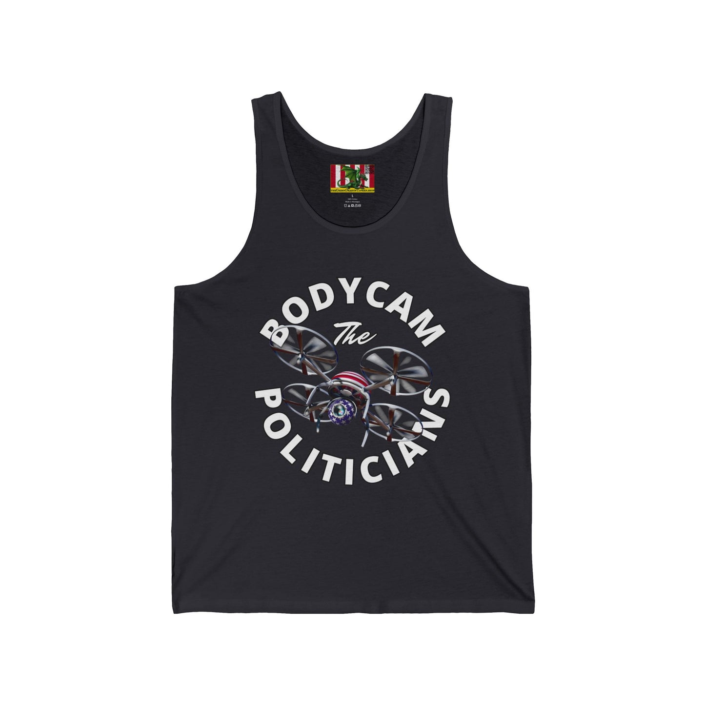 Bodycam the Politicians Drone Unisex Jersey Tank Top by theGreenDragonTavern.shop