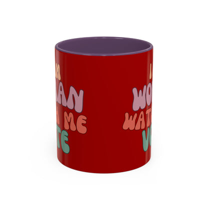 I Am Woman Watch Me Vote Red Accent Mug by theGreenDragonTavern.shop