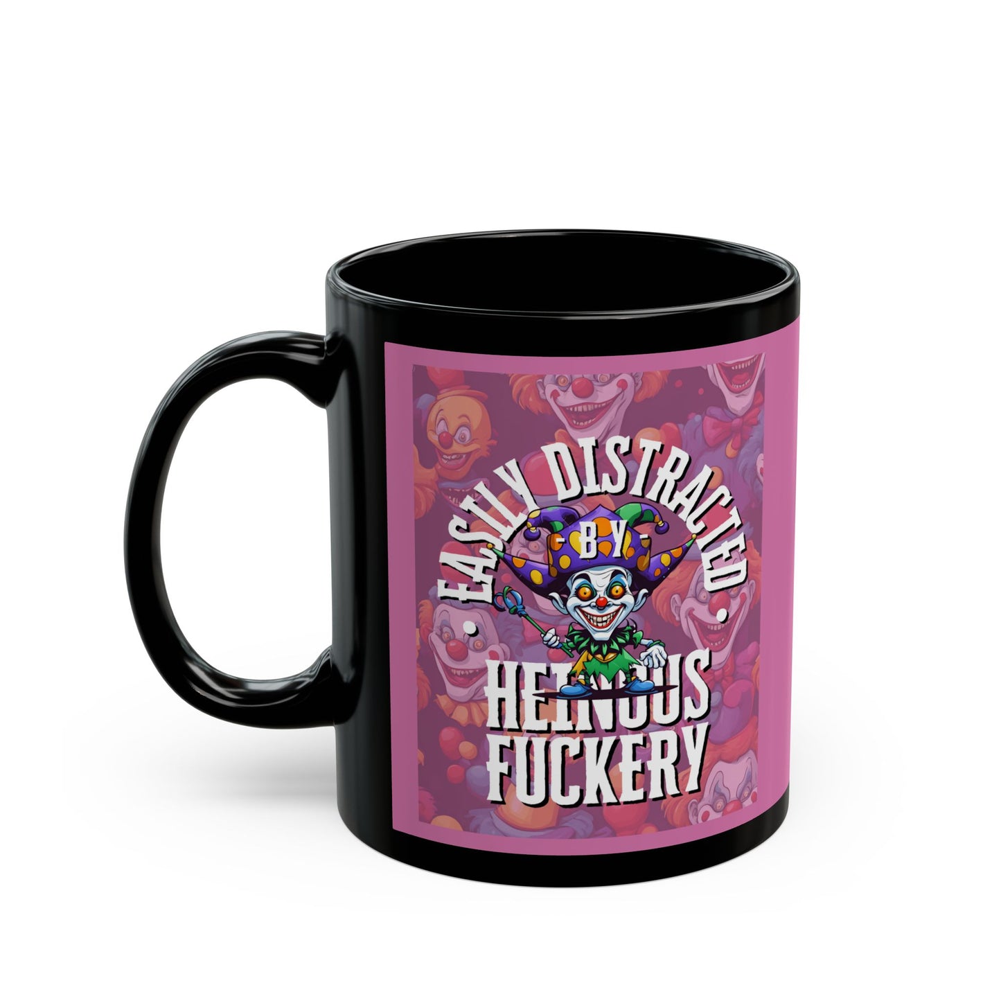 Easily Distracted by Heinous Fuckery Little Jinx Pink Mug by theGreenDragonTavern.shop