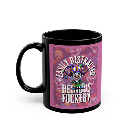 Easily Distracted by Heinous Fuckery Little Jinx Pink Mug by theGreenDragonTavern.shop