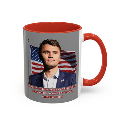 Charlie Kirk, Healthy Debate Grey Accent Mug by theGreenDragonTavern.shop