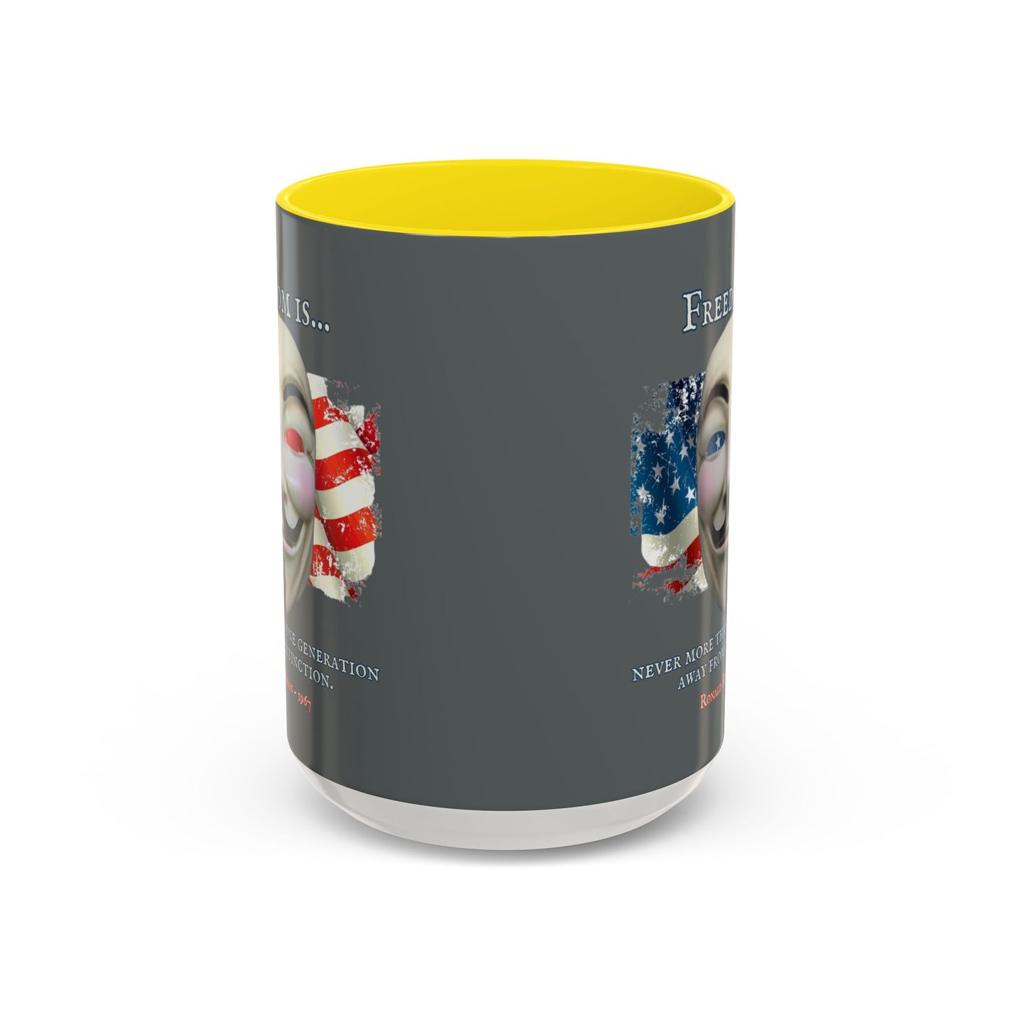 Ronald Reagan Freedom Vendetta Grey Accent Mug by theGreenDragonTavern.shop