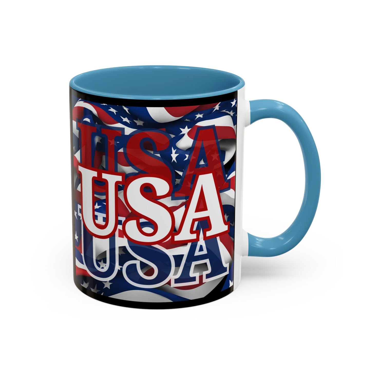 USA White font Center Patriot Black Accent Mug by theGreenDragonTavern.shop