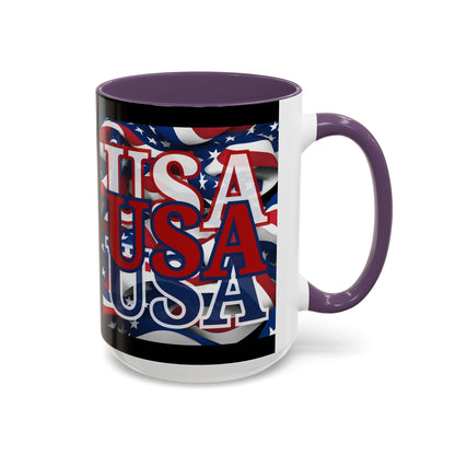 USA Red font Center Patriot Black Accent Mug by theGreenDragonTavern.shop