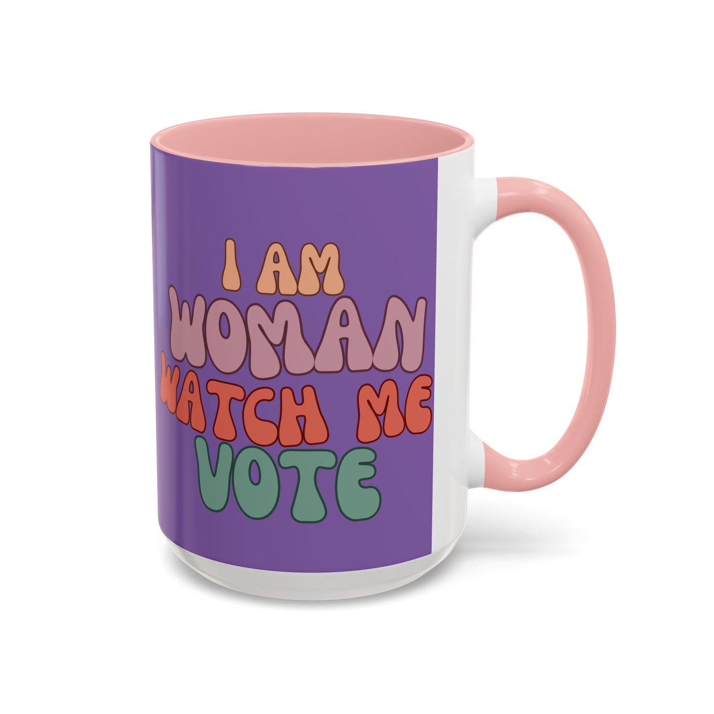 I Am Woman Watch Me Vote Purple Accent Mug by theGreenDragonTavern.shop