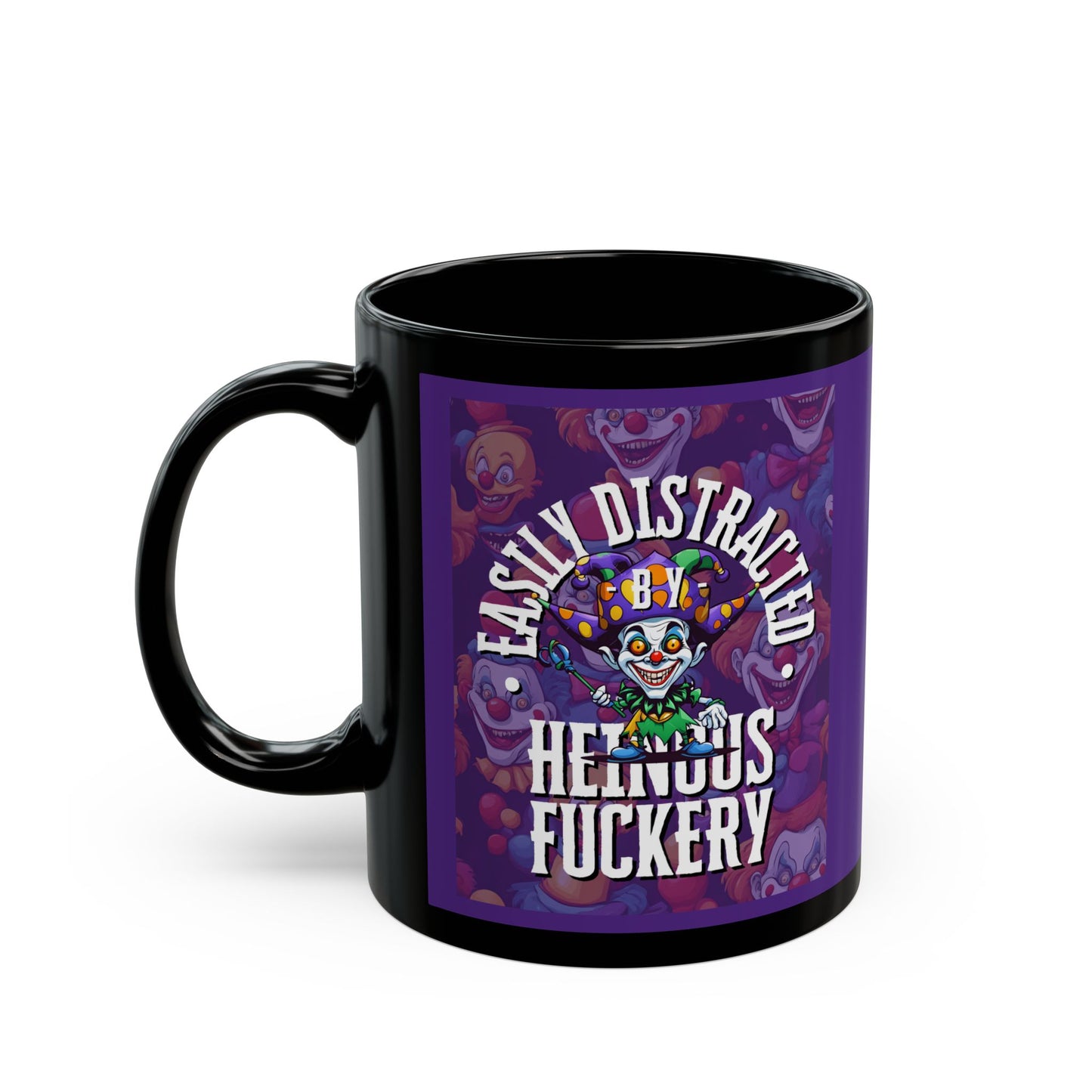 Easily Distracted by Heinous Fuckery Little Jinx Dark Purple Mug by theGreenDragonTavern.shop