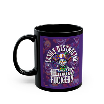 Easily Distracted by Heinous Fuckery Little Jinx Dark Purple Mug by theGreenDragonTavern.shop