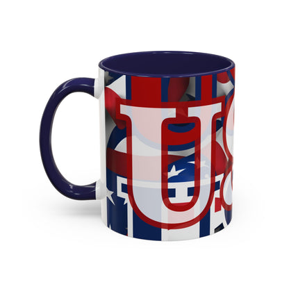 USA! USA! USA White font Patriot Red Accent Mug by theGreenDragonTavern.shop