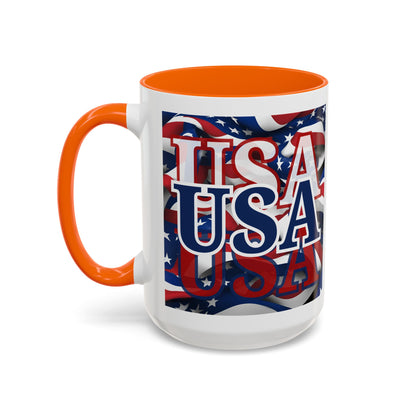 USA Blue font Center Patriot White Accent Mug by theGreenDragonTavern.shop