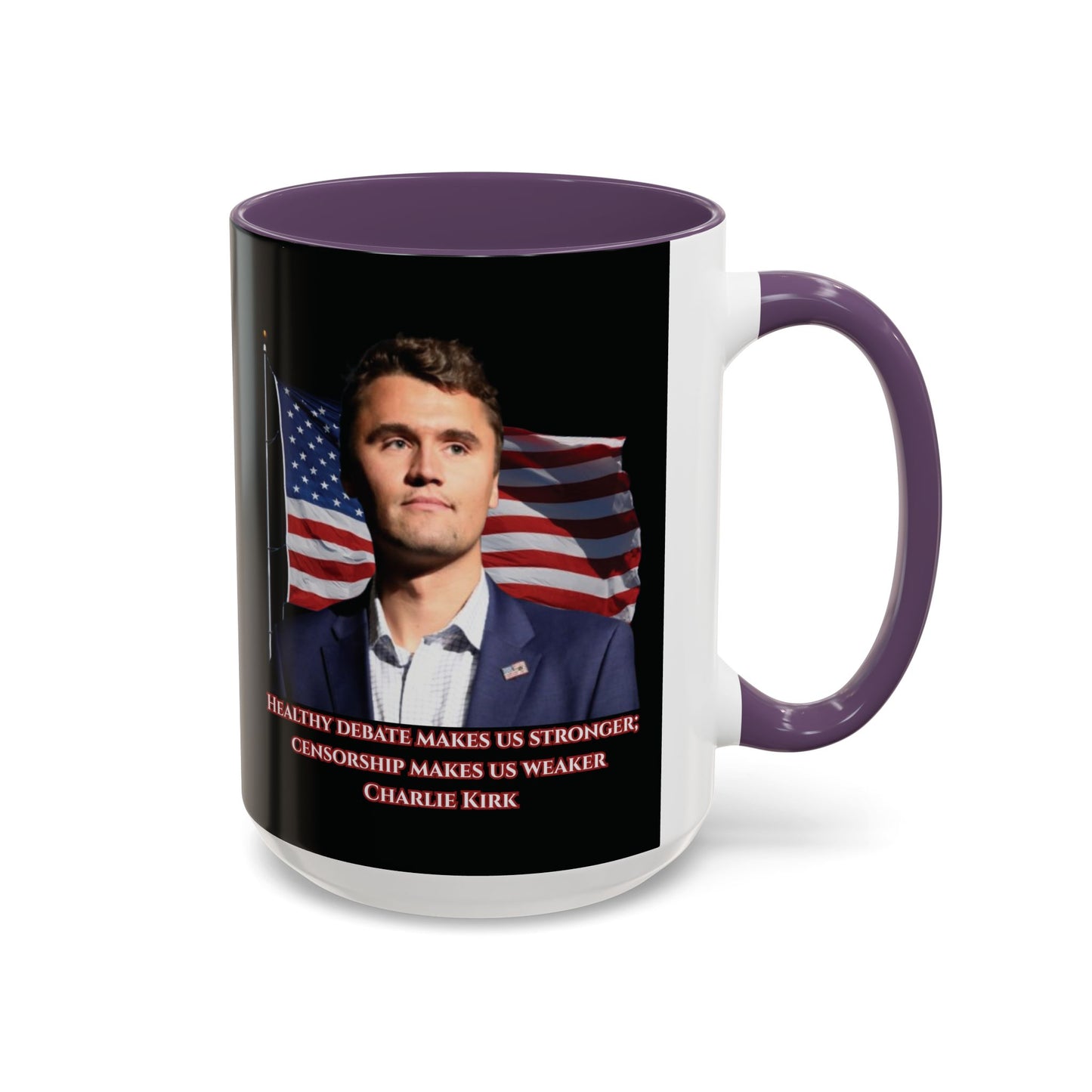 Charlie Kirk, Healthy Debate Black Accent Mug by theGreenDragonTavern.shop
