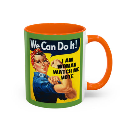I Am Woman Watch Me Vote Rosie Green Accent Mug by theGreenDragonTavern.shop