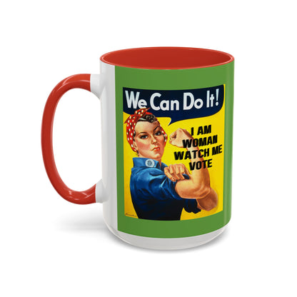 I Am Woman Watch Me Vote Rosie Green Accent Mug by theGreenDragonTavern.shop