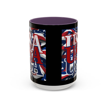 USA Red font Center Patriot Black Accent Mug by theGreenDragonTavern.shop