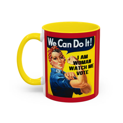 I Am Woman Watch Me Vote Rosie Red Accent Mug by theGreenDragonTavern.shop