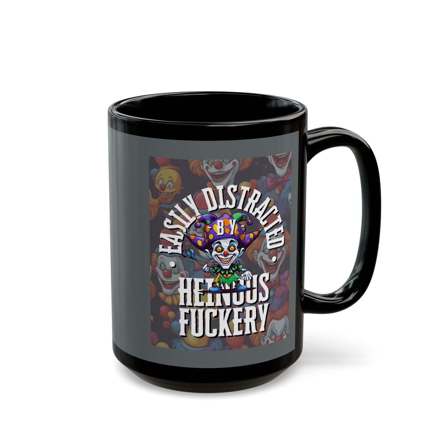 Easily Distracted by Heinous Fuckery Little Jinx Grey Mug by theGreenDragonTavern.shop