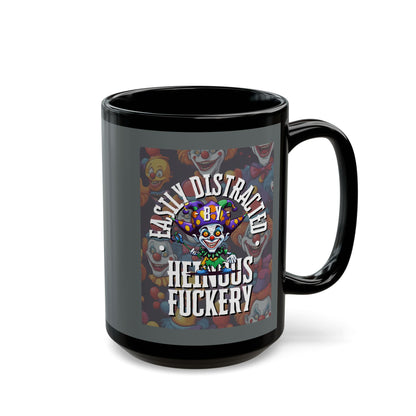 Easily Distracted by Heinous Fuckery Little Jinx Grey Mug by theGreenDragonTavern.shop