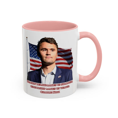 Charlie Kirk, Healthy Debate White Accent Mug by theGreenDragonTavern.shop