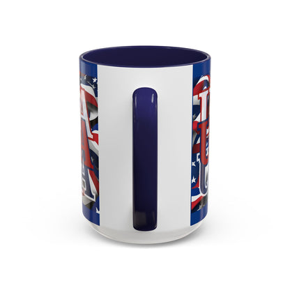 USA Red font Center Patriot Blue Accent Mug by theGreenDragonTavern.shop