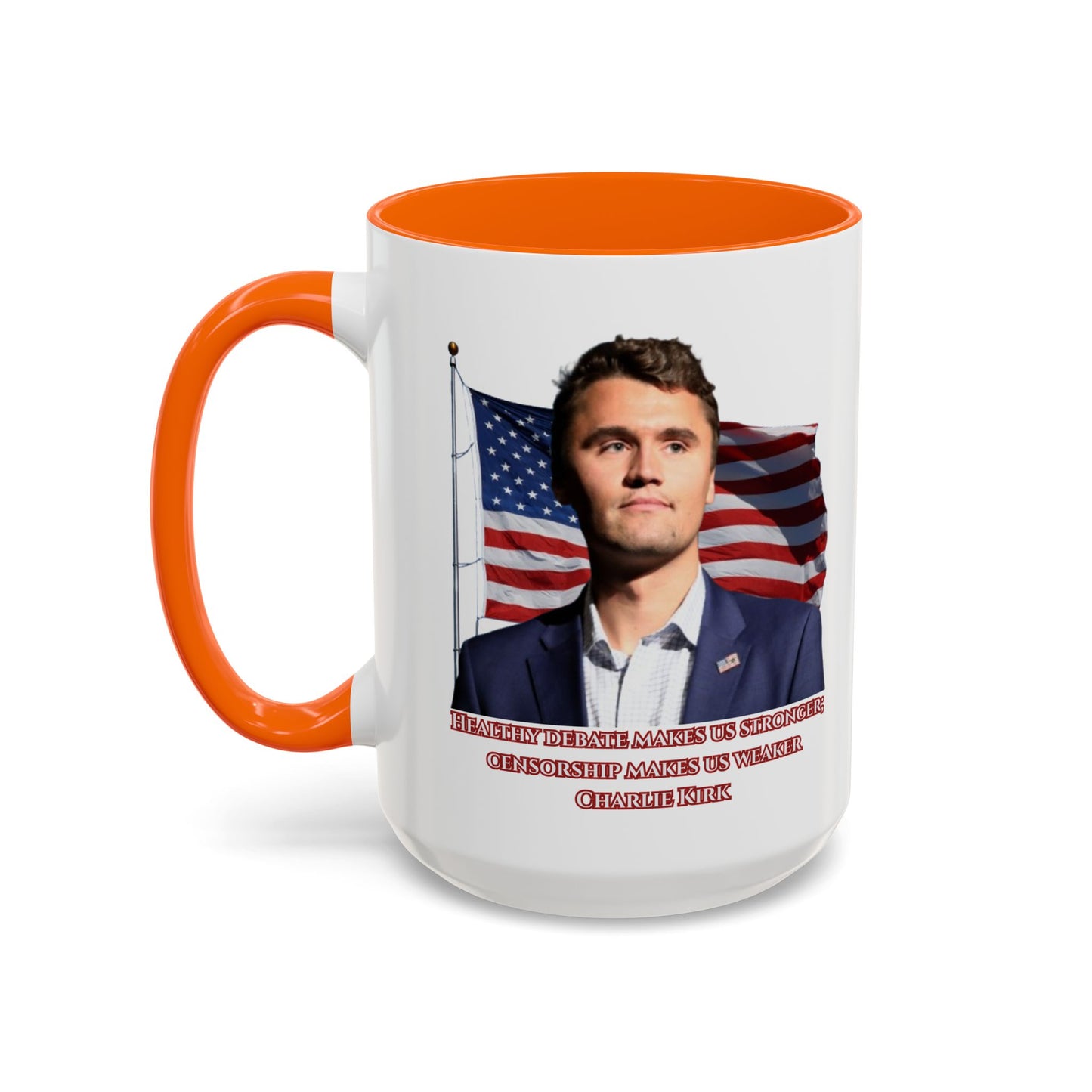 Charlie Kirk, Healthy Debate White Accent Mug by theGreenDragonTavern.shop