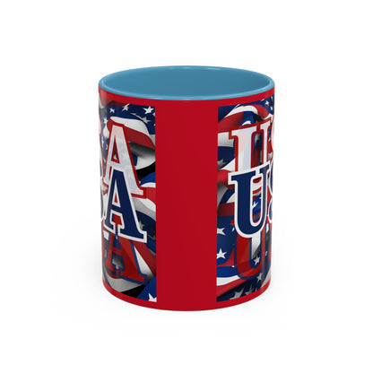 USA Blue font Center Patriot Red Accent Mug by theGreenDragonTavern.shop