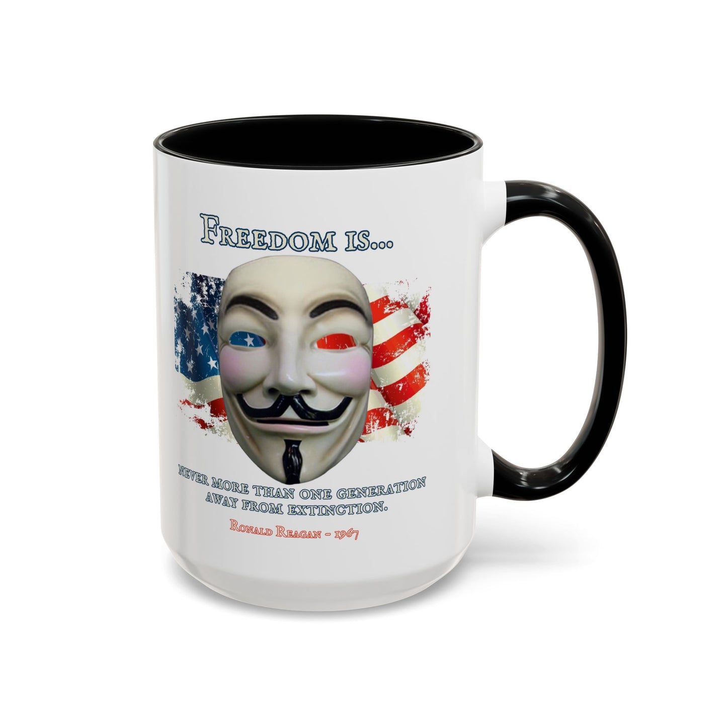 Ronald Reagan Freedom Vendetta White Accent Mug by theGreenDragonTavern.shop