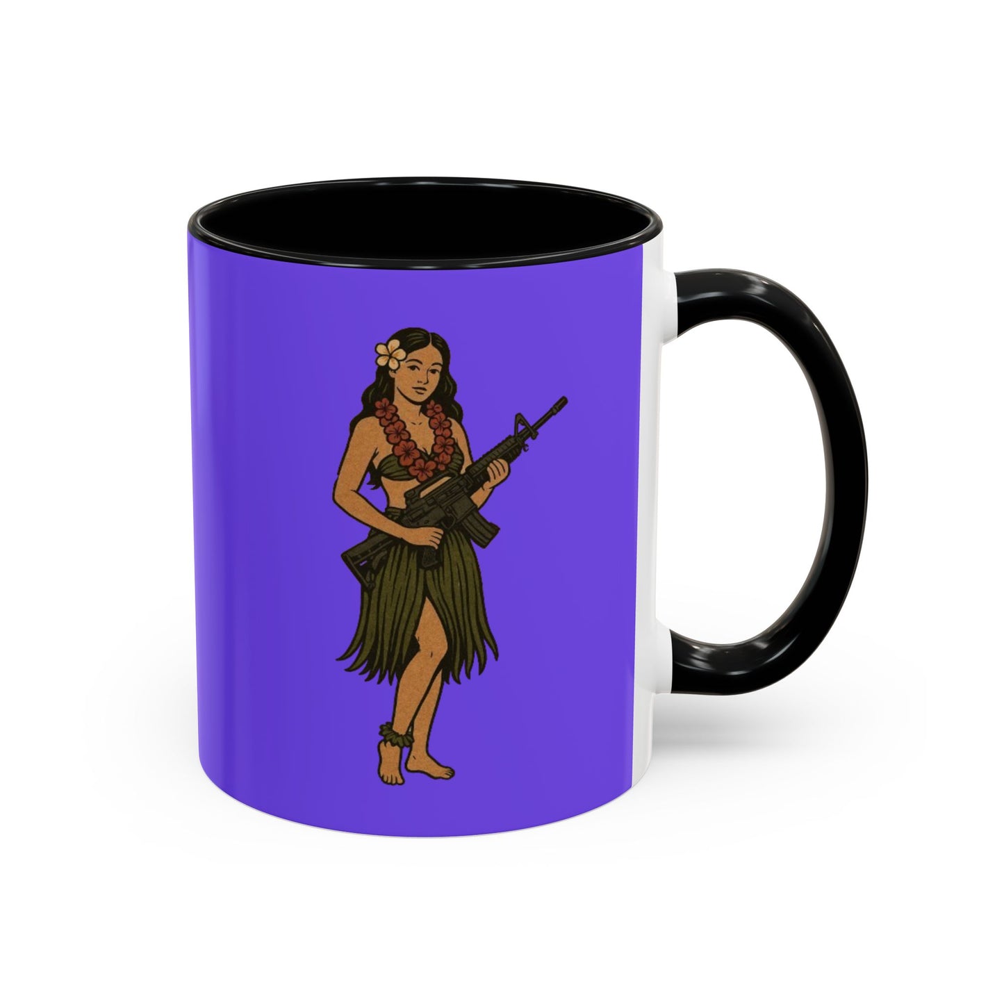 Hula Girl Packin' Heat Light Purple Accent Mug by theGreenDragonTavern.shop