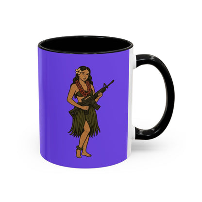 Hula Girl Packin' Heat Light Purple Accent Mug by theGreenDragonTavern.shop