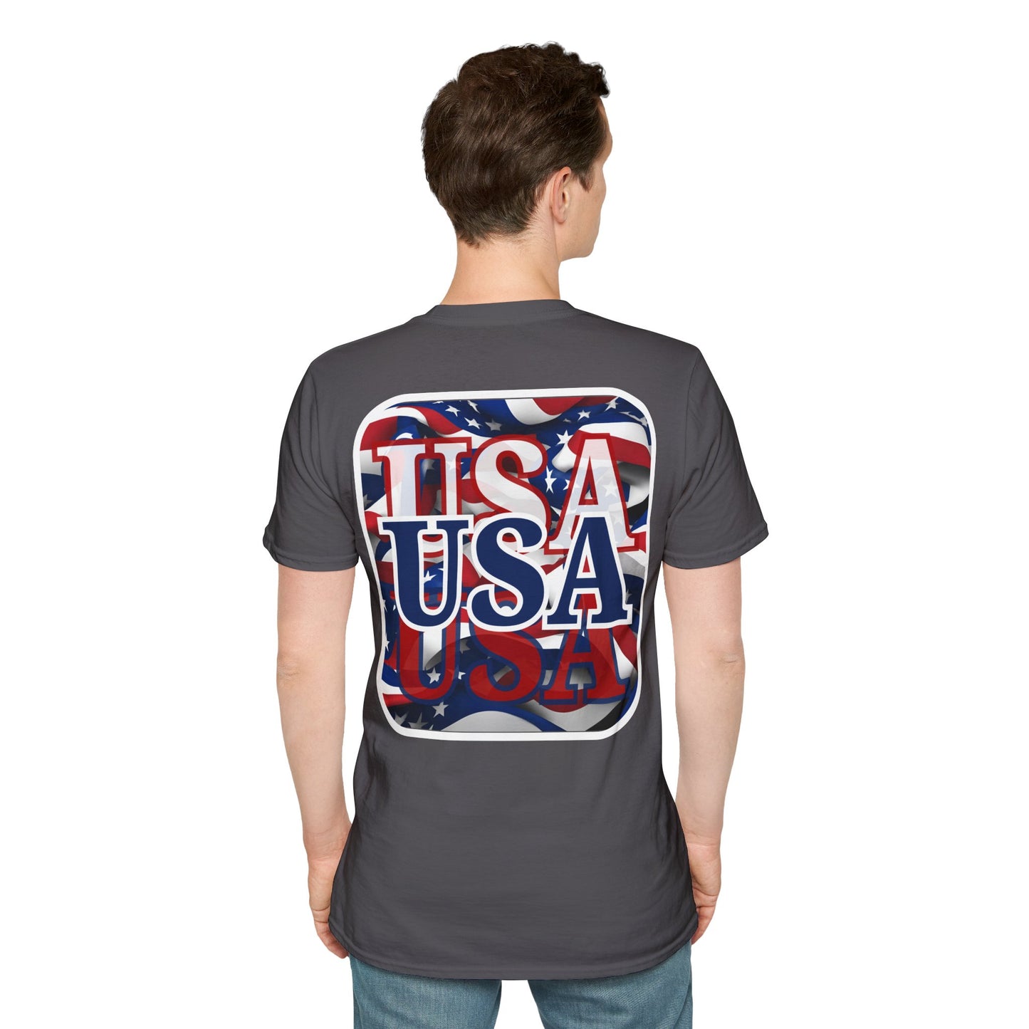 2-sided, Red White and BLUE USA Patriot Dark colors Unisex T-Shirt by theGreenDragonTavern.shop