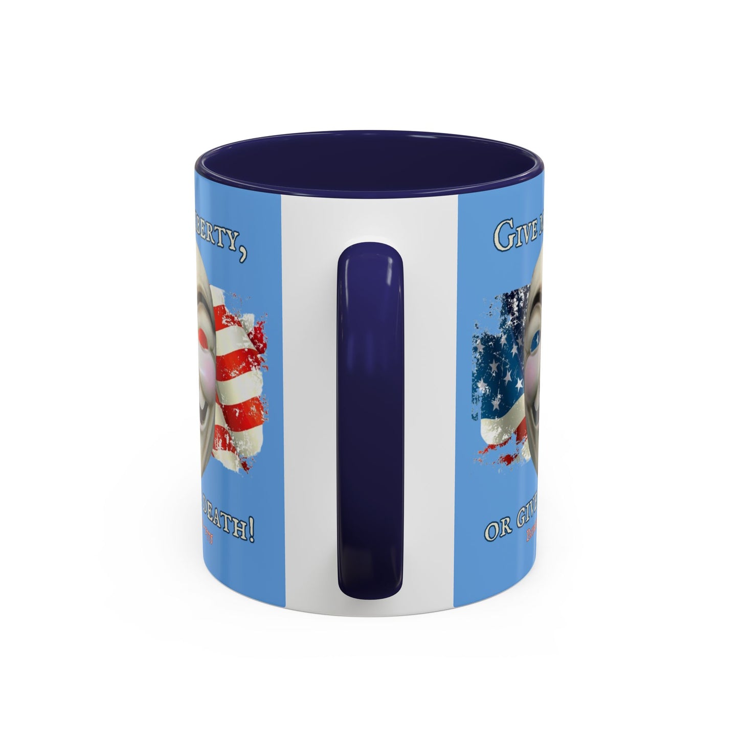 Vendetta, "Give me liberty, or give me death!" Blue Accent Mug by theGreenDragonTavern.shop