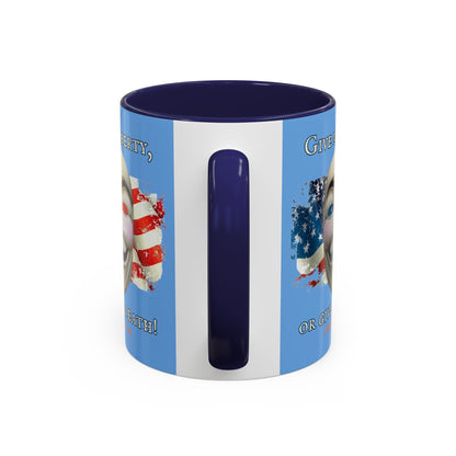 Vendetta, "Give me liberty, or give me death!" Blue Accent Mug by theGreenDragonTavern.shop