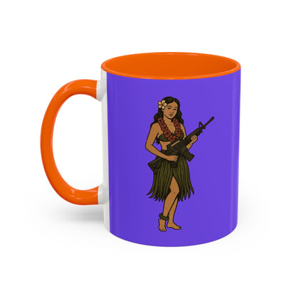 Hula Girl Packin' Heat Light Purple Accent Mug by theGreenDragonTavern.shop