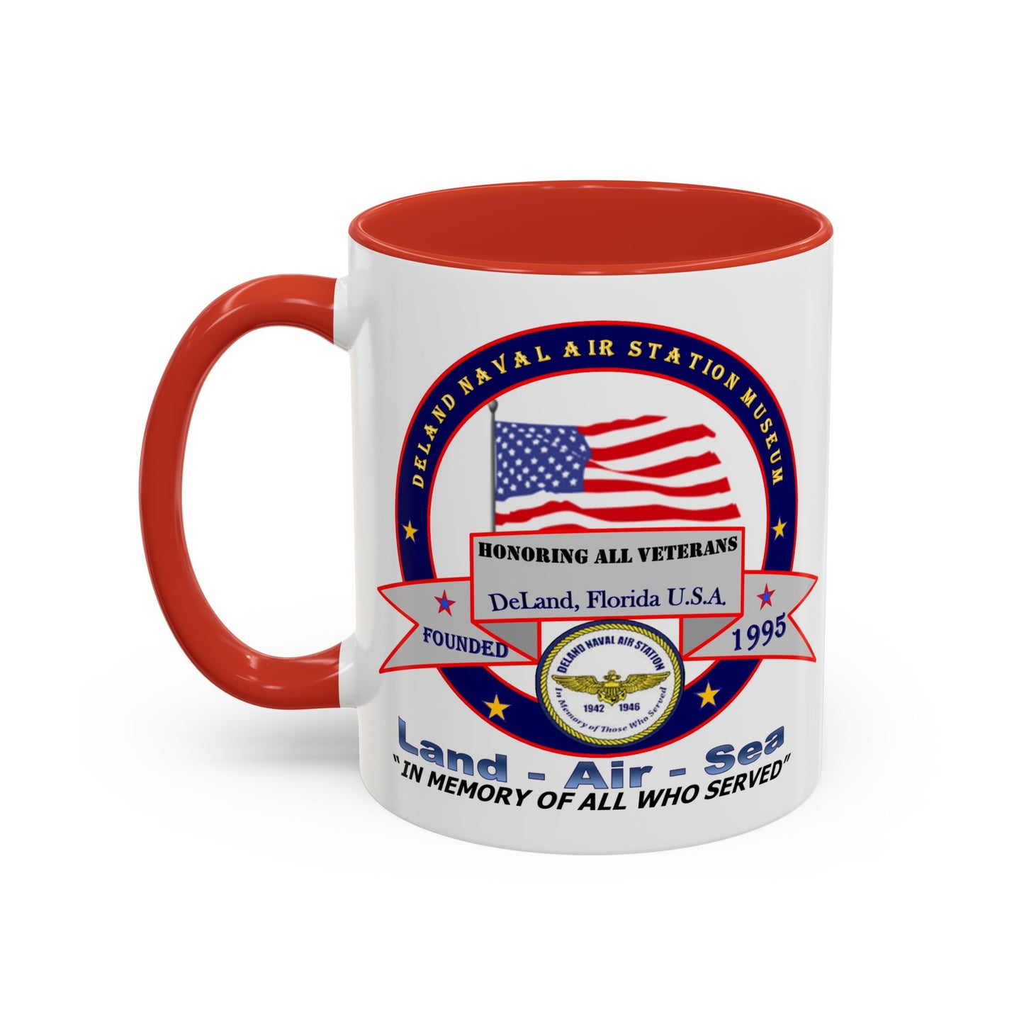 DNASM 2-sided, Founding & Student Art w/Navy Ring White Accent Mug by theGreenDragonTavern.shop